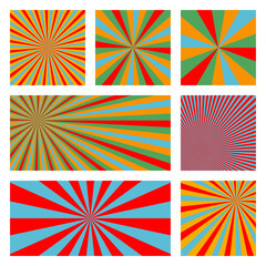 Astonishing sunburst background collection. Abstract covers with radial rays. Classy vector illustration.