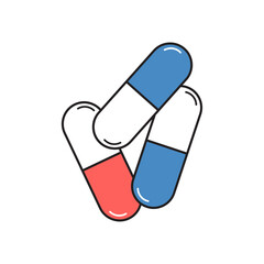 Medicine icon in capsules. Vector color flat illustration in modern style.
