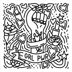Girl power hand drawn doodle feminist poster with woman's fist