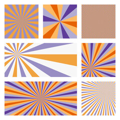 Artistic sunburst background collection. Abstract covers with radial rays. Cool vector illustration.