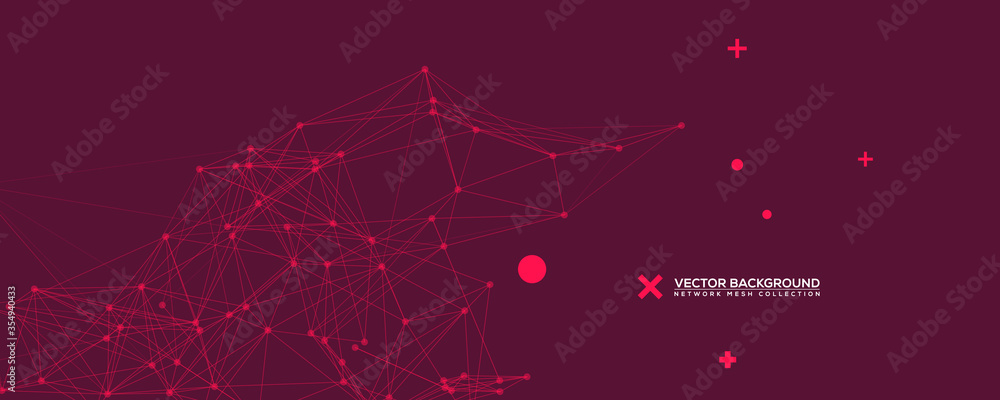 Poster purple abstract network mesh with your text. geometric connected line and dots. wide technology purp