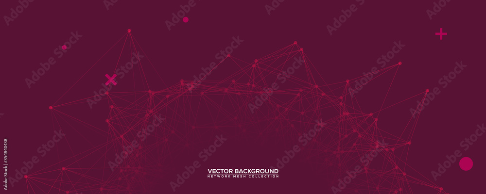 Poster purple abstract network mesh with your text. geometric connected line and dots. wide technology purp