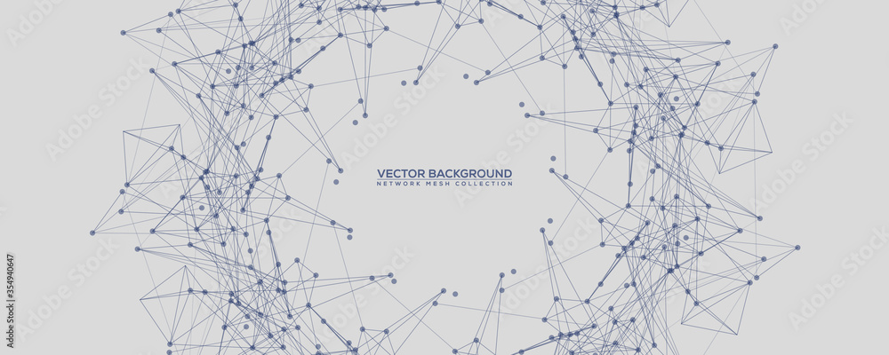 Aufkleber blue abstract network mesh with your text. geometric connected line and dots. wide technology grey v