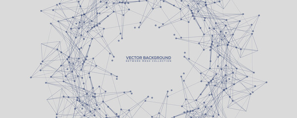 Blue Abstract Network Mesh with Your Text. Geometric connected line and dots. Wide Technology Grey Vector Background