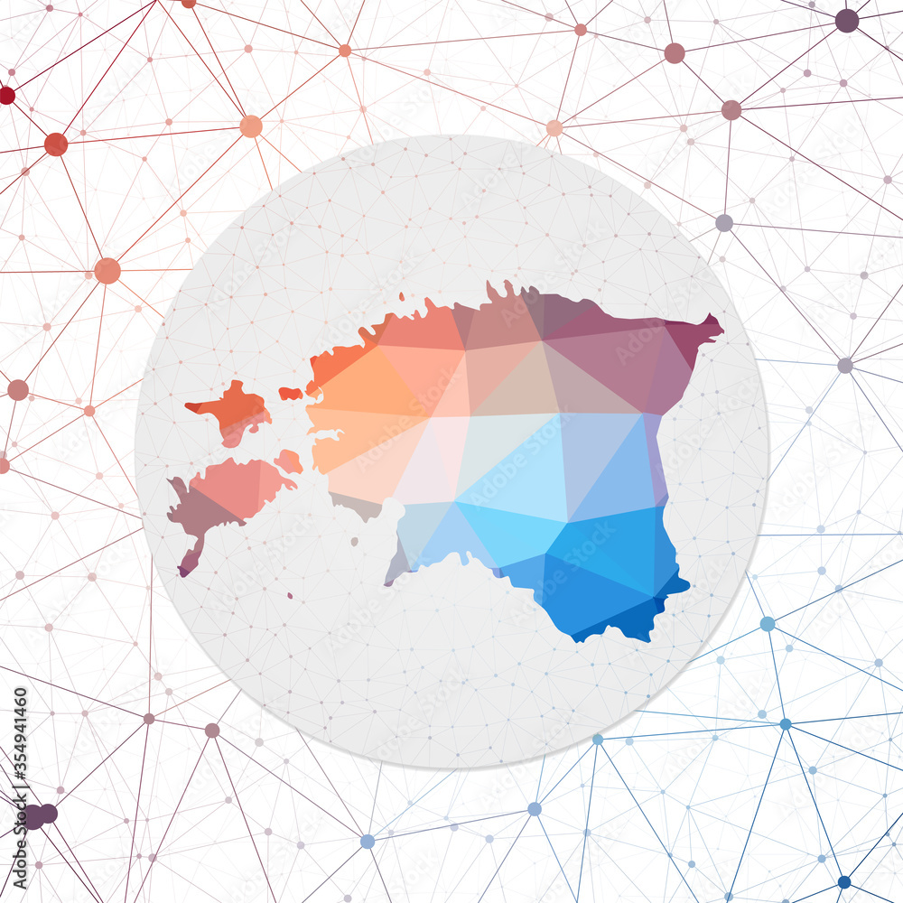 Poster Abstract vector map of Estonia. Technology in the country geometric style poster. Polygonal Estonia map on 3d triangular mesh background. EPS10 Vector.