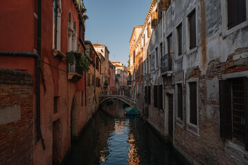 Fototapeta na wymiar Desert Canal in sunset light in Venice, Italy.