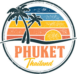 Phuket Thailand Vintage Tropical Vacation Stamp - obrazy, fototapety, plakaty