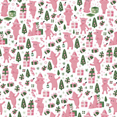Seamless pattern with pig - chinese symbol of the 2019 year