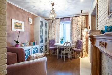 Large bright living room in beige tones