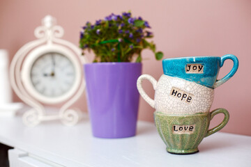 Decorative objects on a wooden locker