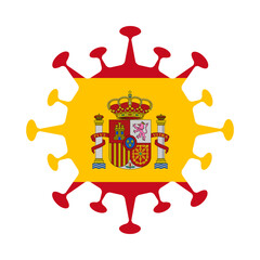 Spain's flag in virus shape, representing the impact of the coronavirus pandemic on the country.