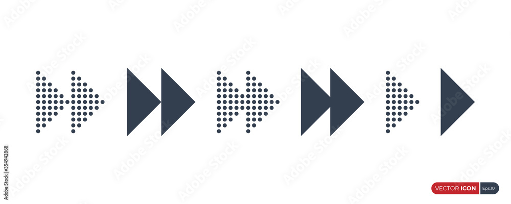 Poster set of arrow icons. geometric shapes with dots halftone isolated on white background. flat vector ic