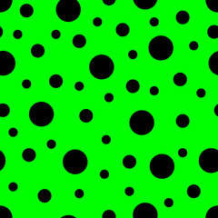 Seamless pattern. Green background with black circles . Vector illustration.