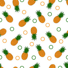 Seamless pattern with pineapples on a white background. Vector illustration.