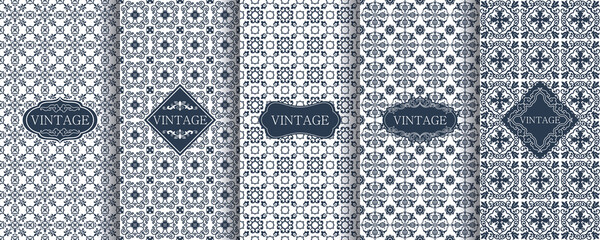 Set of Vintage seamless damask pattern. Hand drawn background. Wallpaper in Turkish style. Islam, Arabic, Indian, Ottoman motifs. Template greeting card, invitation and advertising banner, brochure. © psk55