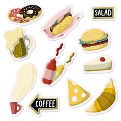 Street fast food stickers set. Illustrations for pins or patches