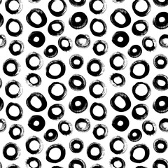 Circle grunge seamless vector pattern. Brush strokes, polka dot, rounded outline shapes.