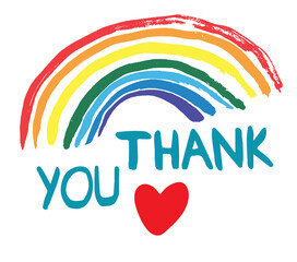 Thank you lettering. The Rainbow as a symbol of hope. Flat vector illustration 