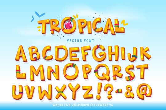 tropical cartoon font. vector color illustration decorative letters
