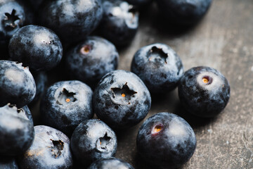 Freshly harvested blueberries. Selective focus. Shallow depth of field.