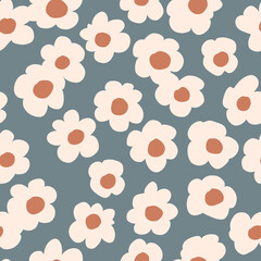 Seamless background gender neutral baby floral pattern. Simple whimsical minimal earthy 2 tone color. Kids nursery wallpaper or boho fashion all over print.