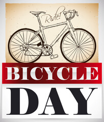 Bike Draw in Scroll and Calendar to Celebrate Bicycle Day, Vector Illustration