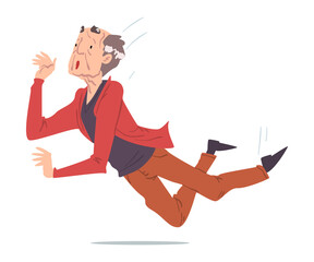 Elderly Retired Man Falling Down, Accident, Pain and Injury Cartoon Style Vector Illustration Isolated on White Background