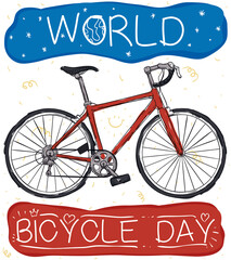 Bike Draw and Doodles Celebrating the World Bicycle Day, Vector Illustration