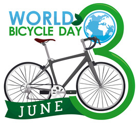 Date, Globe, Ribbon and Bike ready for World Bicycle Day, Vector Illustration