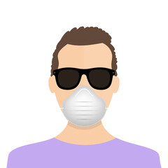 Breathing mask on face flat vector icon for apps and websites. Man in mask icon. Virus protection. Coronavirus atack icon. EPS 10