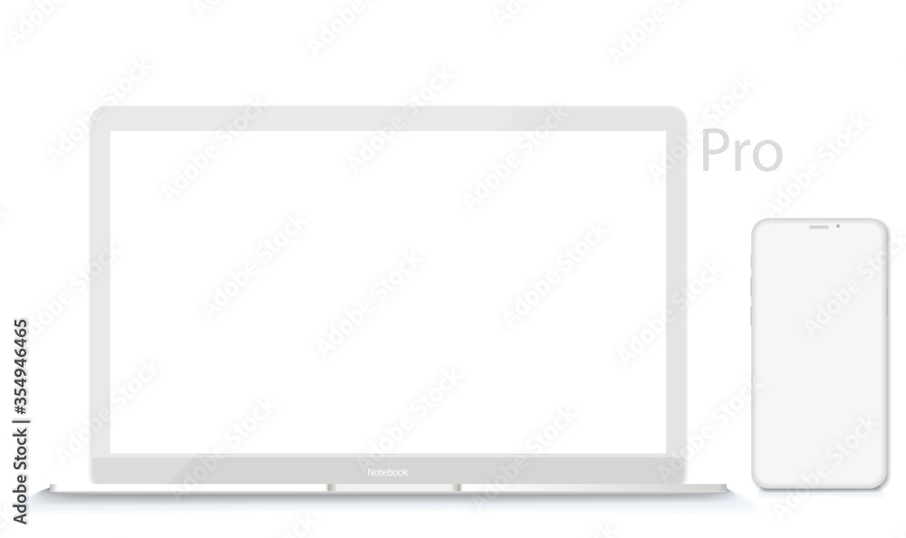 Aufkleber laptop computer and smartphone clay mockups isolated on white background. mockup to showcasing mobil