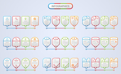 Business data visualization, infographic template with 4 steps on gray background, vector illustration