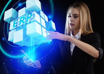 Business, Technology, Internet and network concept. Young businessman working on a virtual screen...