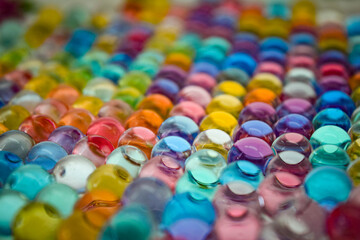 Water colourful gel balls. Polymer gel. Silica gel. Balls of colourful hydrogel. Crystal liquid...