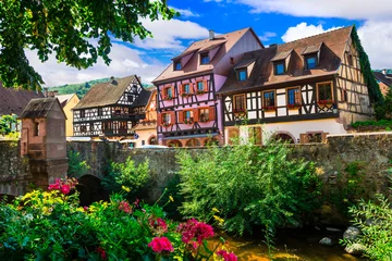 Gardinen Beautiful countryside of Alsace region- famous "vine route" in  France. Kayserberg traditional village © Freesurf