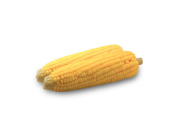 Boiled sweet corn isolated on white background.