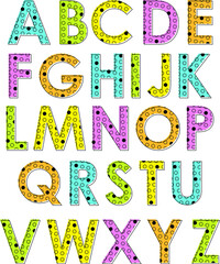 Neon Alphabet Font with Circle Pattern Inside Letters