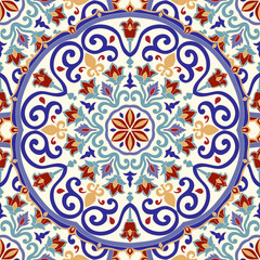 Seamless colorful pattern with mandala. Vintage decorative element. Hand drawn pattern in turkish style. Islam, Arabic, Indian, ottoman motif. Vector illustration