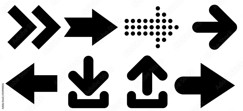 Poster Set of new style black vector arrows isolated on white. Arrow icon. Arrow vector icon. Arrows vector illustration collection