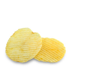 Potato chips with copy space isolated on white background.