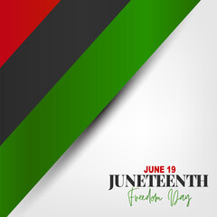 Juneteenth Freedom Day. 19 June African American Emancipation Day. Annual American holiday. Black, red, and green banner background with lettering. Vector illustration.