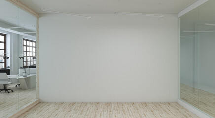 Large white empty wall in a meeting room. 3d rendering