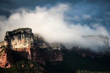 Fototapeta premium mountains in Spain covered by the fog in morning sunrise 