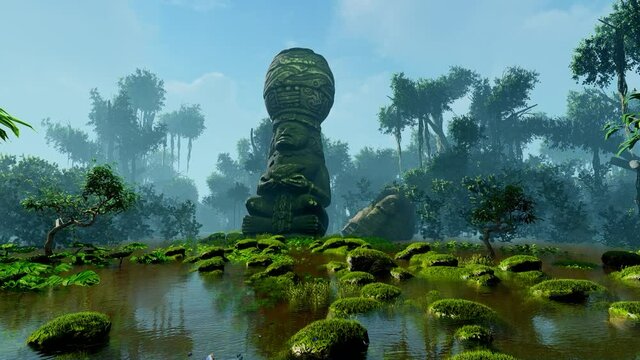 Stone statues. Animation on the theme of history and architecture, fairy tales and buildings, territories and travel.