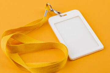 Work ID name tag. The ID of the employee. Card icons with ropes on a yellow background.