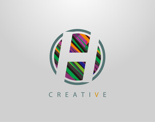 Creative H Letter Logo. Modern Abstract Circle Geometric Initial H Icon Design, sreated rith strips with pop art coloring.