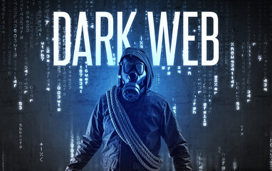 Faceless hacker with DARK WEB inscription, hacking concept