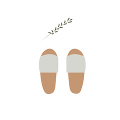 Slippers in neutral colors and plant. 
Organic shoes