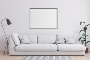 Mockup poster in modern living room interior background, 3D illustration. 3D render.