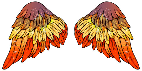Beautiful glitetry magic orange yellow purple vector wings